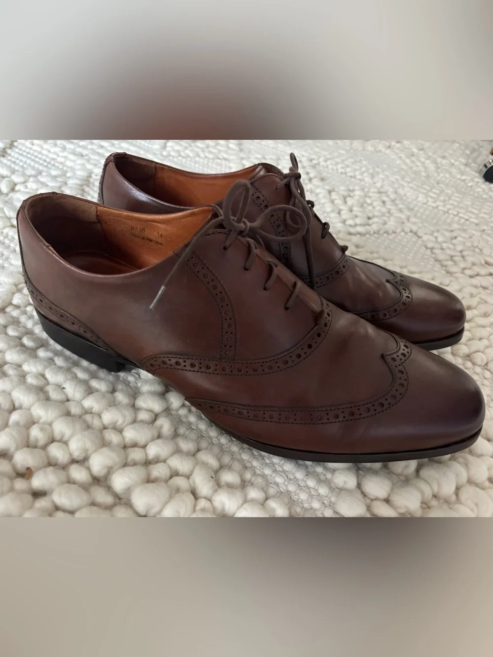 Wolf & Shepherd Senna Wingtip Brogue Leather Oxford Dress Shoe Brown Men 14